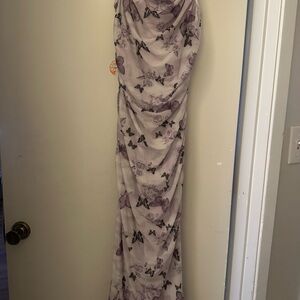 Elegant Purple Butterfly Print Dress